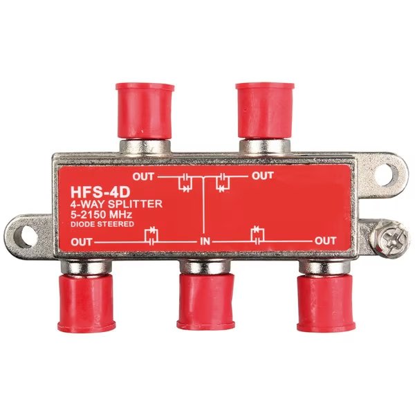 JR Products 47345 2 GHz HD/Satellite Line Splitter - 4-Way, Jr Products, Mfr#: 47345